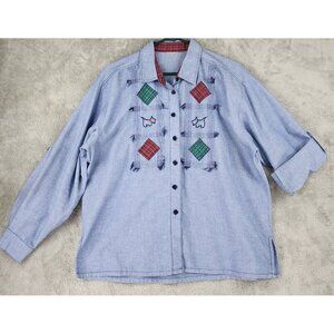 Napa Valley Petites Shirts Womens Large Blue Dog Flannel Pattern Button Up